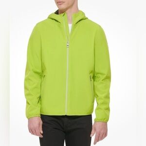 GUESS HOODED ZIP-UP WINDBREAKER MEN JACKET BRIGHT GREEN COLOR POCKET SIZE MEDIUM